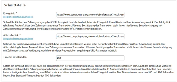 URL-Einstellungen für die Schnittstelle